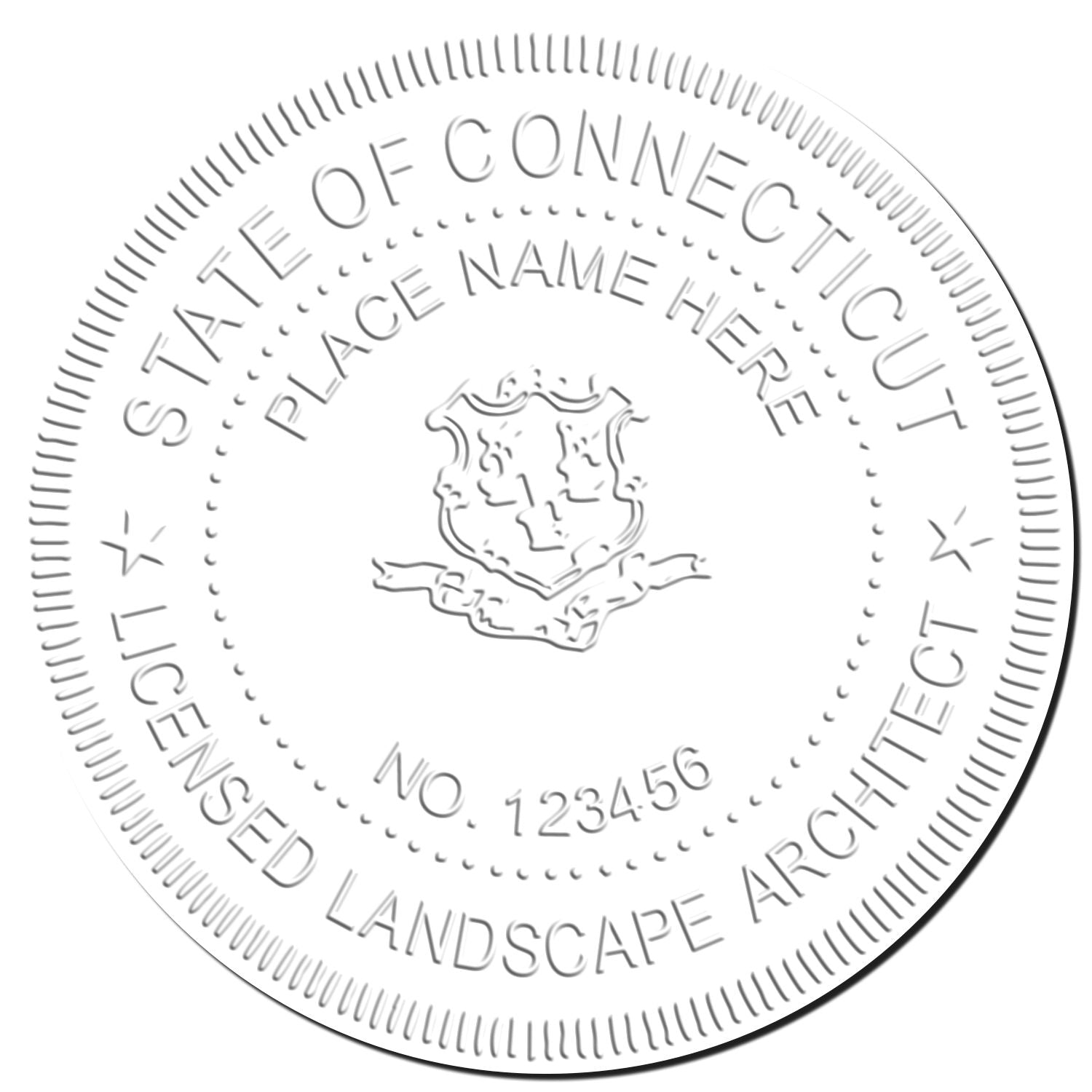 This paper is stamped with a sample imprint of the State of Connecticut Handheld Landscape Architect Seal, signifying its quality and reliability.