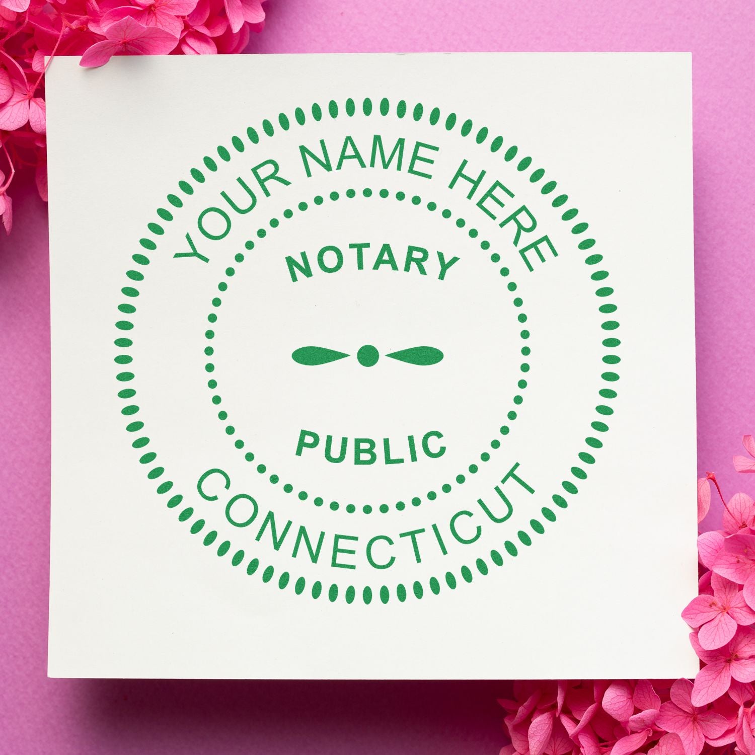 A photograph of the PSI Pre-Inked Connecticut Notary Stamp stamp impression reveals a vivid, professional image of the on paper.