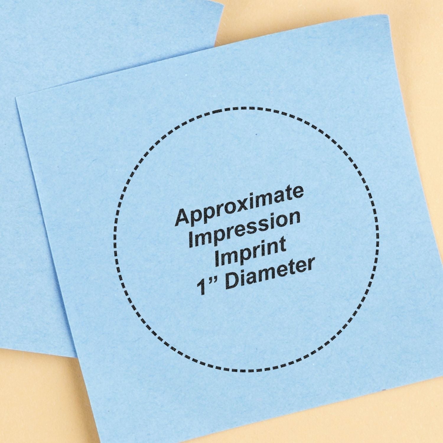 Blue paper showing the approximate impression imprint of the Custom Self Inking Stamp Trodat 46025, with a 1 diameter circle.