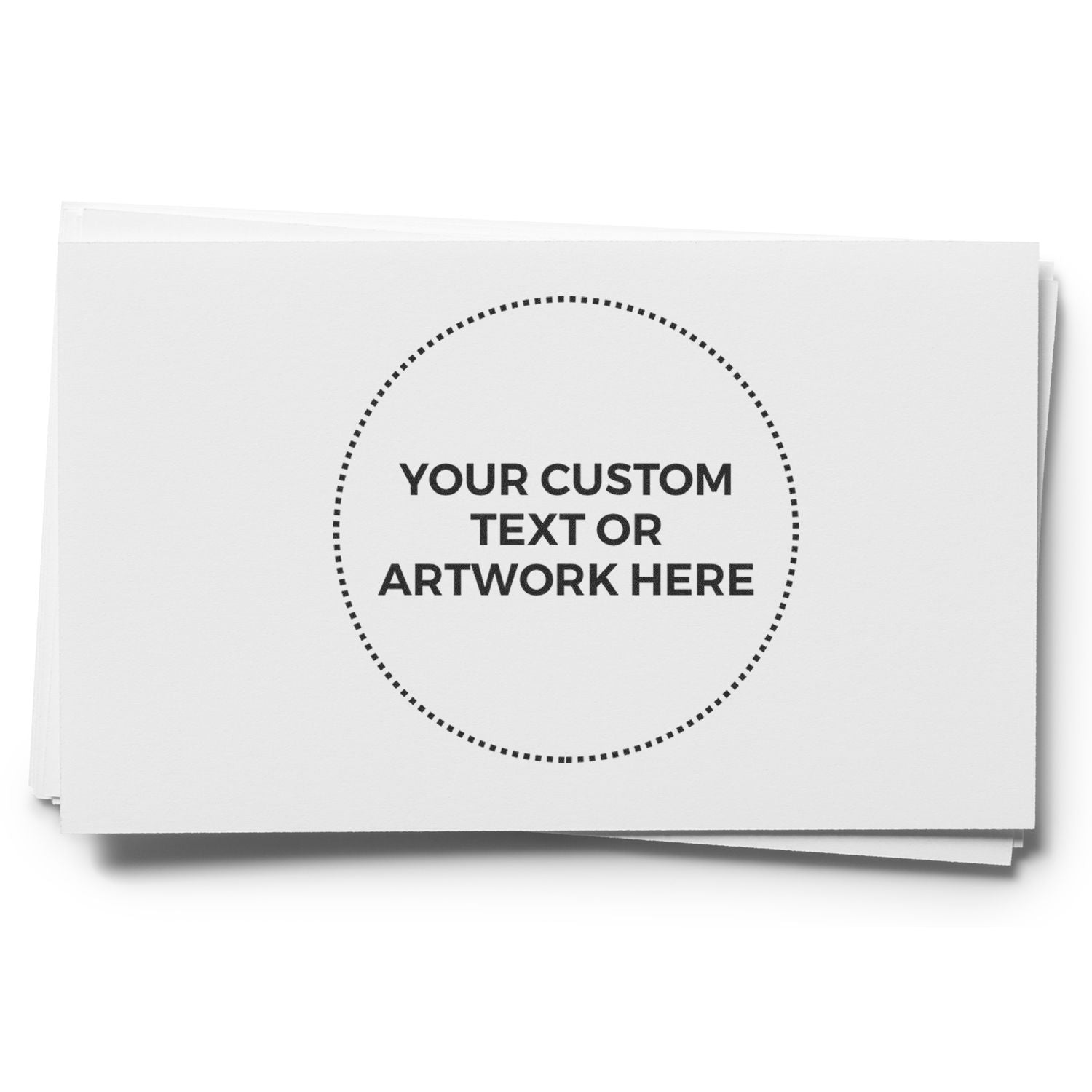 Custom Self Inking Stamp Trodat 4642 Size 1-5/8 Diameter with text Your Custom Text or Artwork Here on a white card.