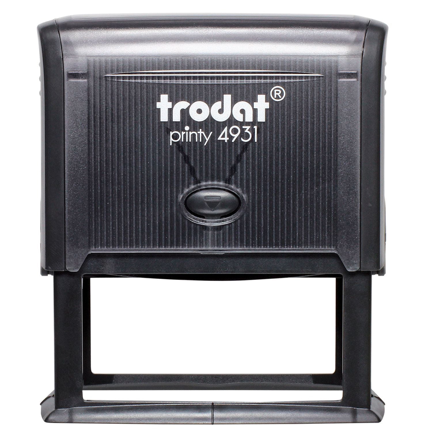 Custom Self Inking Stamp Trodat 4931 Size 1-1/8 x 2-3/4, black casing, with trodat printy 4931 text on the front, shown on a white background.