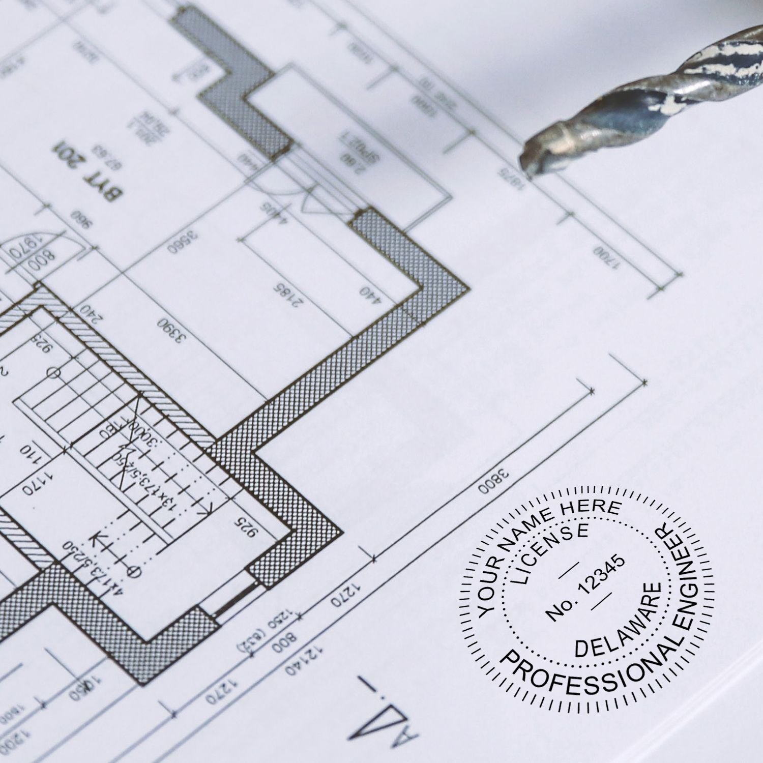 The Delaware Professional Engineer Seal Stamp stamp impression comes to life with a crisp, detailed photo on paper - showcasing true professional quality.