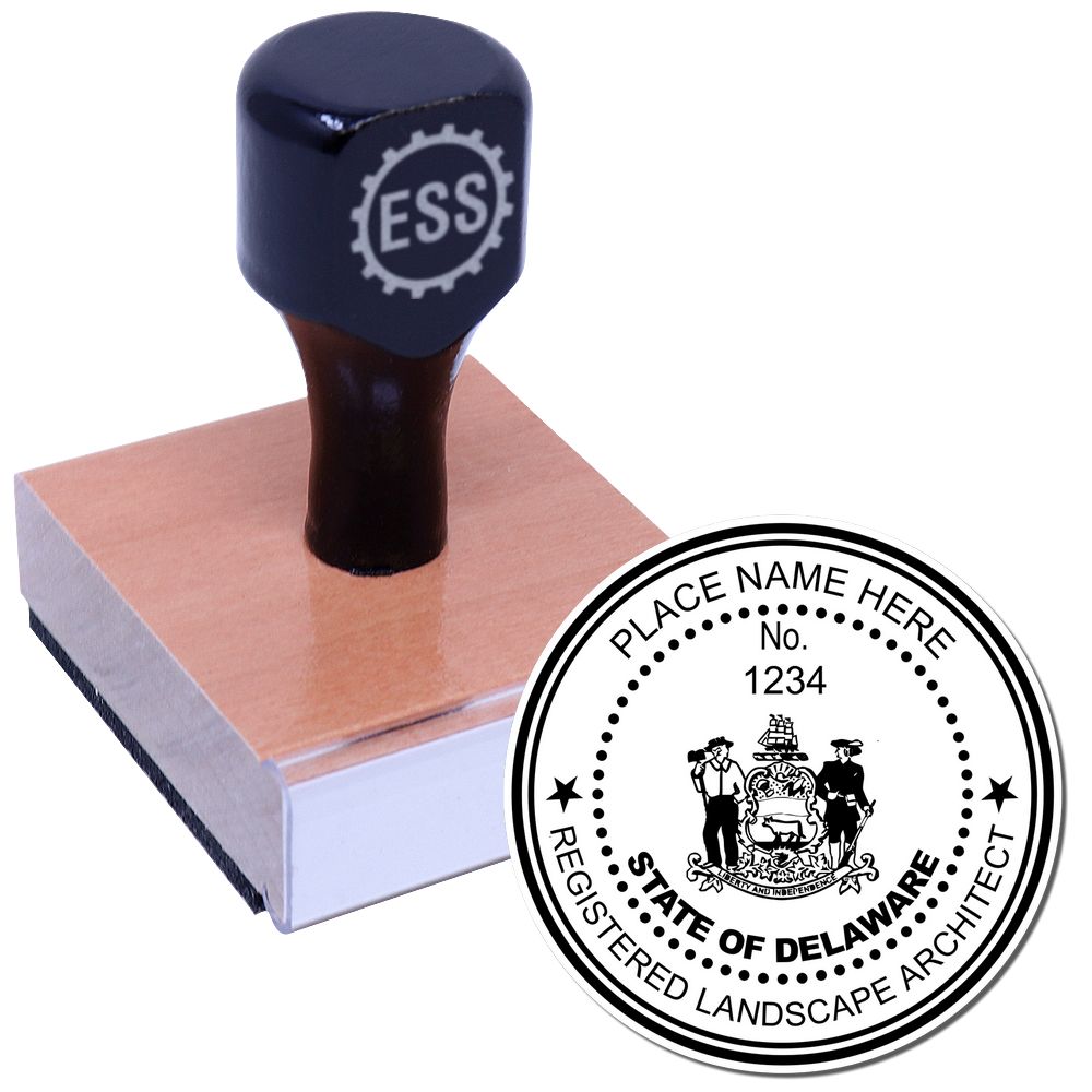 The main image for the Delaware Landscape Architectural Seal Stamp depicting a sample of the imprint and electronic files