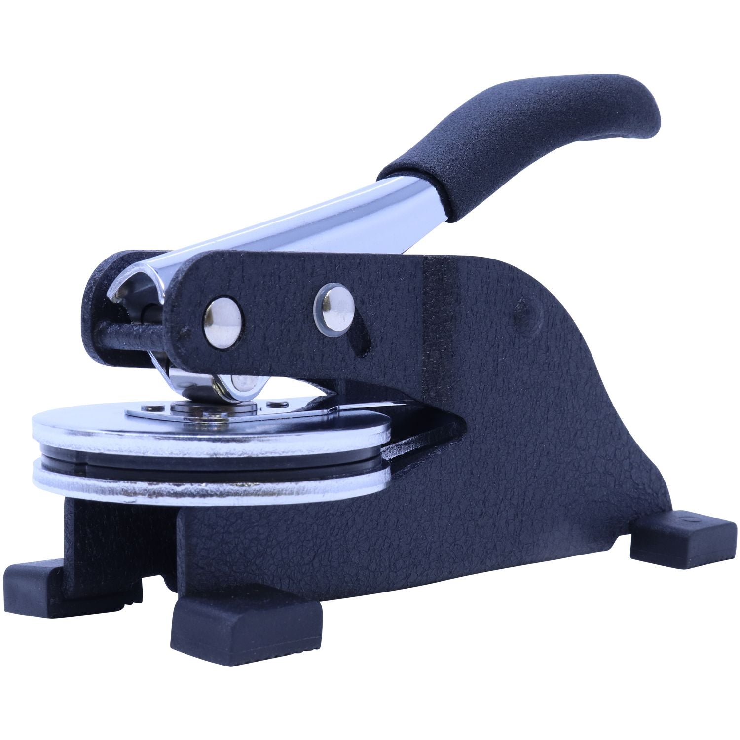 Professional Engineer Desk Seal Embosser with a black handle and metal components, designed for creating embossed imprints on documents. The embosser is shown from an angled right view on a white background.