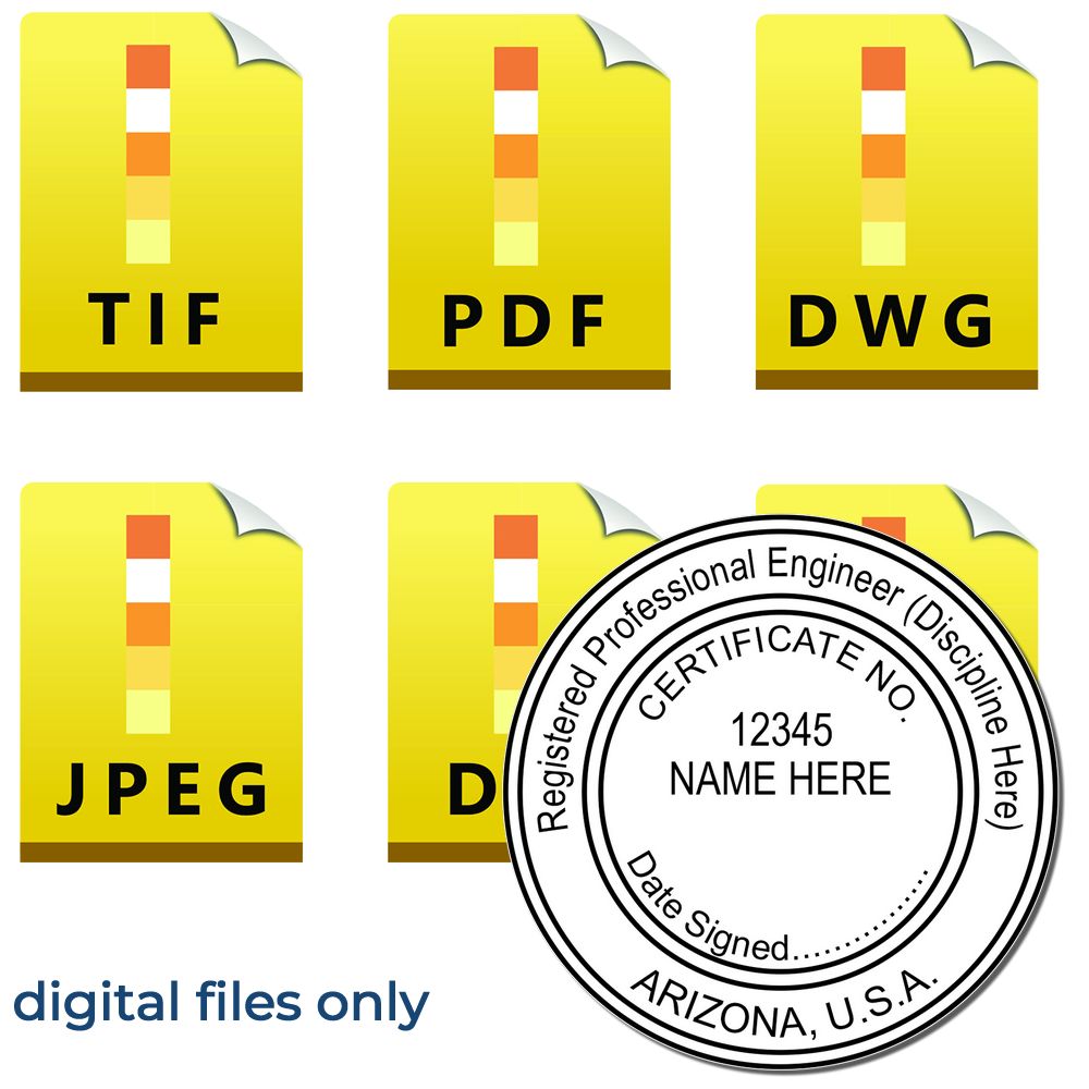 The main image for the Digital Arizona PE Stamp and Electronic Seal for Arizona Engineer depicting a sample of the imprint and electronic files