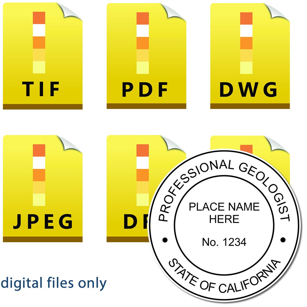 The main image for the Digital California Geologist Stamp, Electronic Seal for California Geologist depicting a sample of the imprint and imprint sample