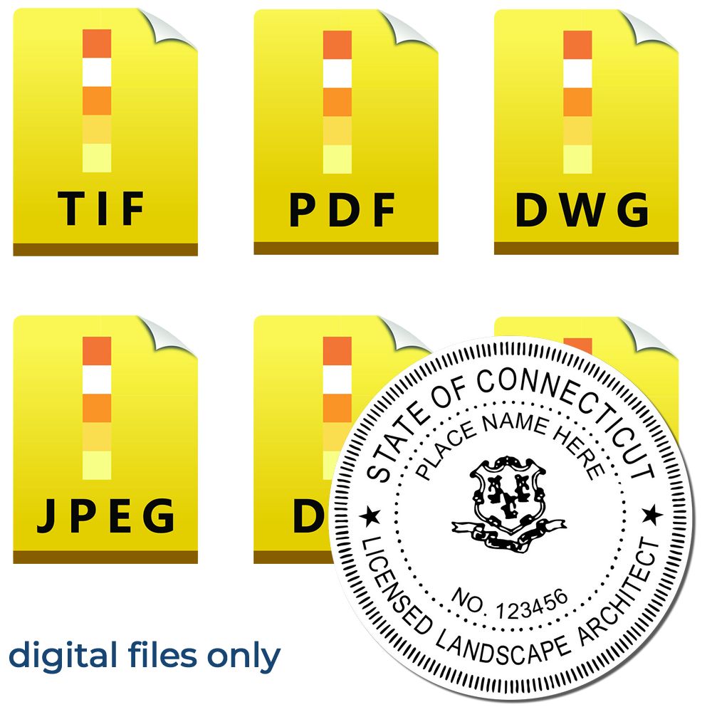 The main image for the Digital Connecticut Landscape Architect Stamp depicting a sample of the imprint and electronic files