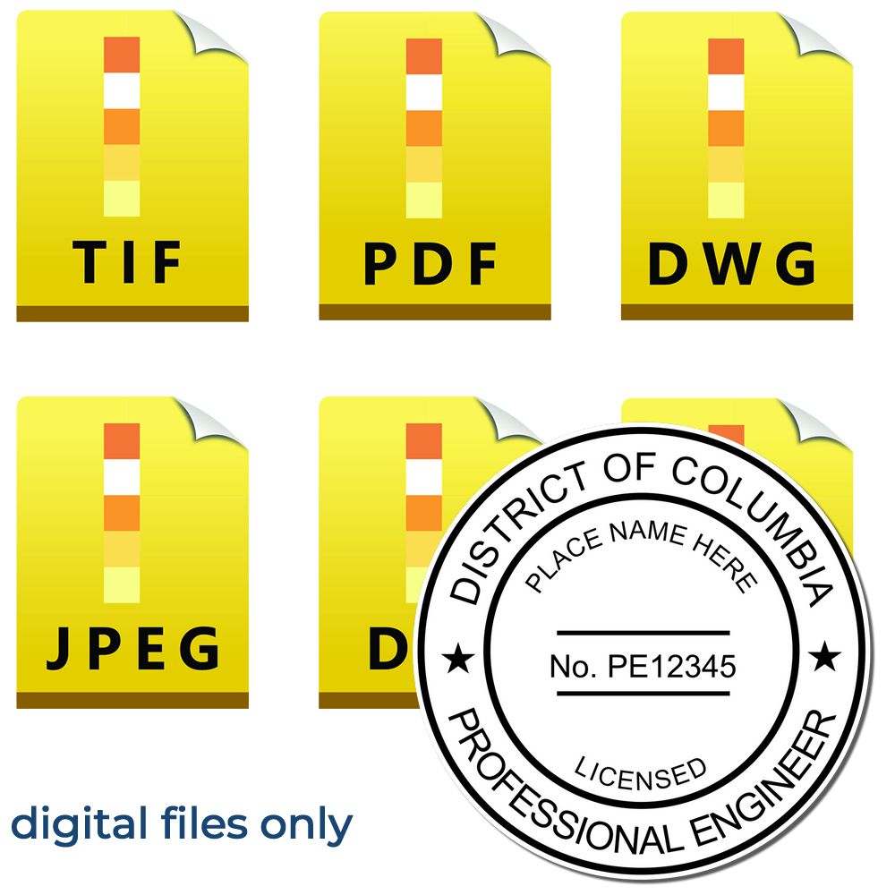 The main image for the Digital District of Columbia PE Stamp and Electronic Seal for District of Columbia Engineer depicting a sample of the imprint and electronic files
