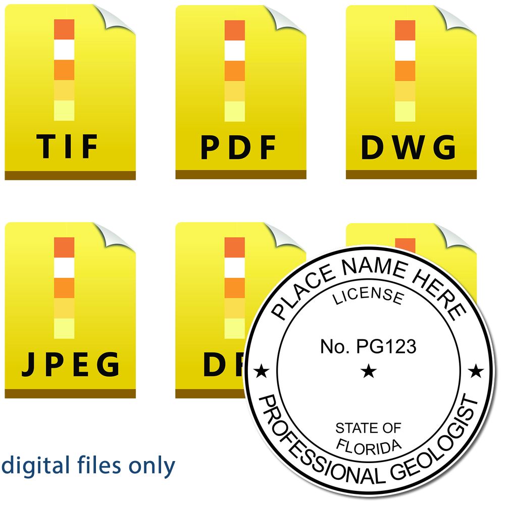The main image for the Digital Florida Geologist Stamp, Electronic Seal for Florida Geologist depicting a sample of the imprint and imprint sample