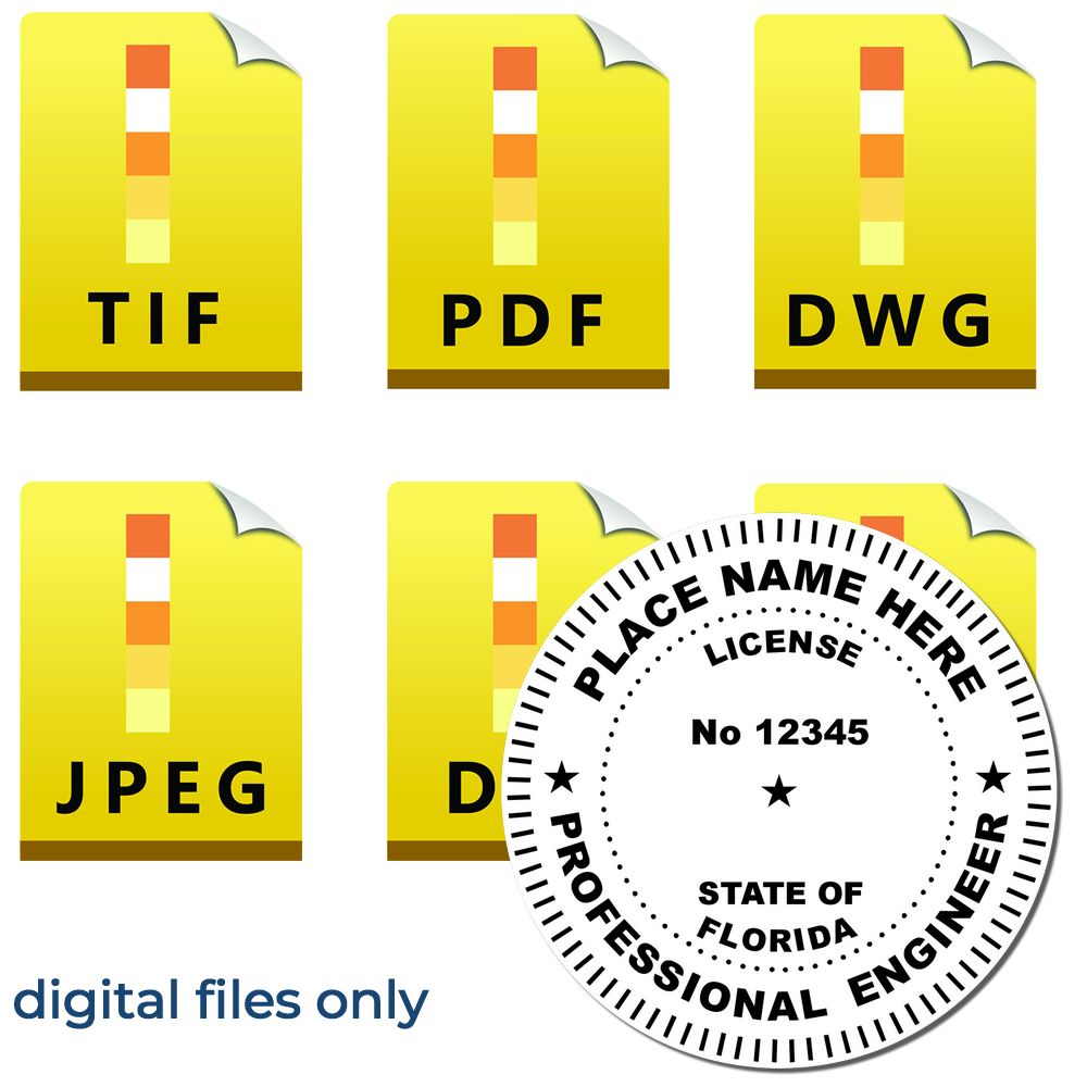 The main image for the Digital Florida PE Stamp and Electronic Seal for Florida Engineer depicting a sample of the imprint and electronic files