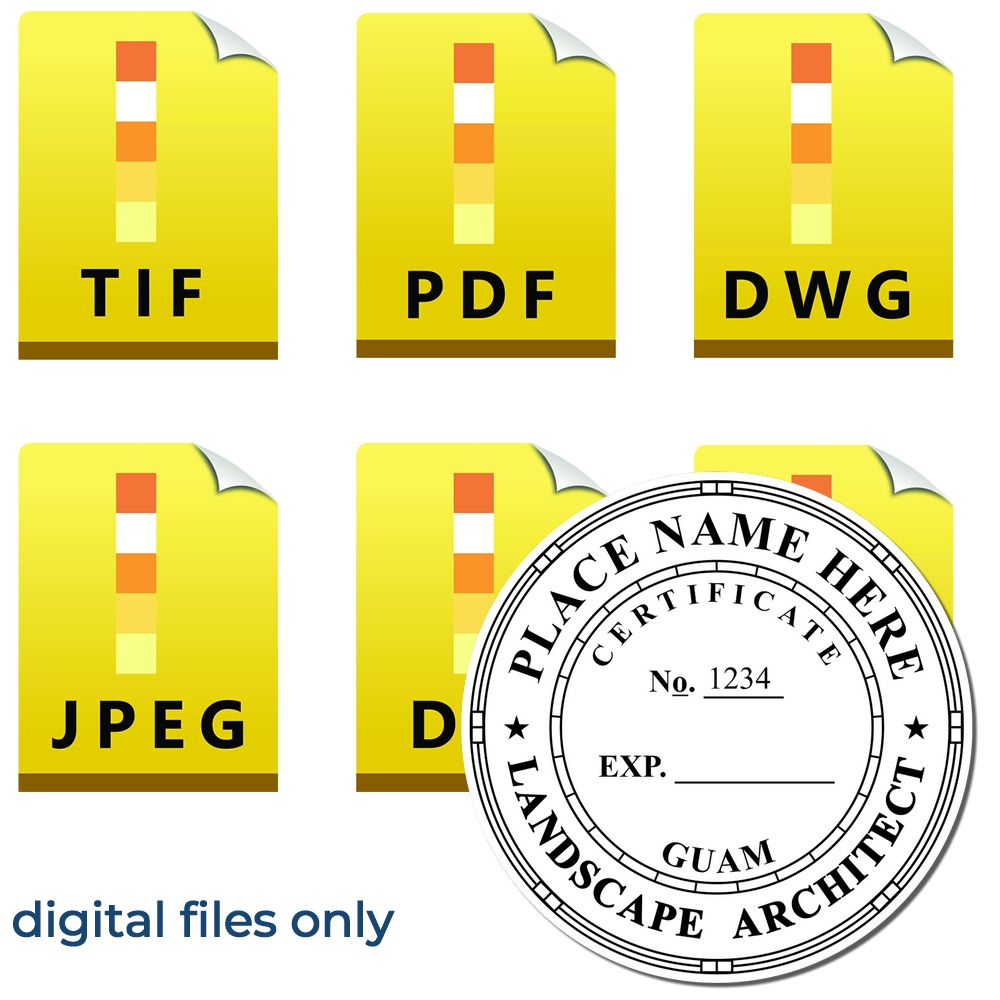 The main image for the Digital Guam Landscape Architect Stamp depicting a sample of the imprint and electronic files