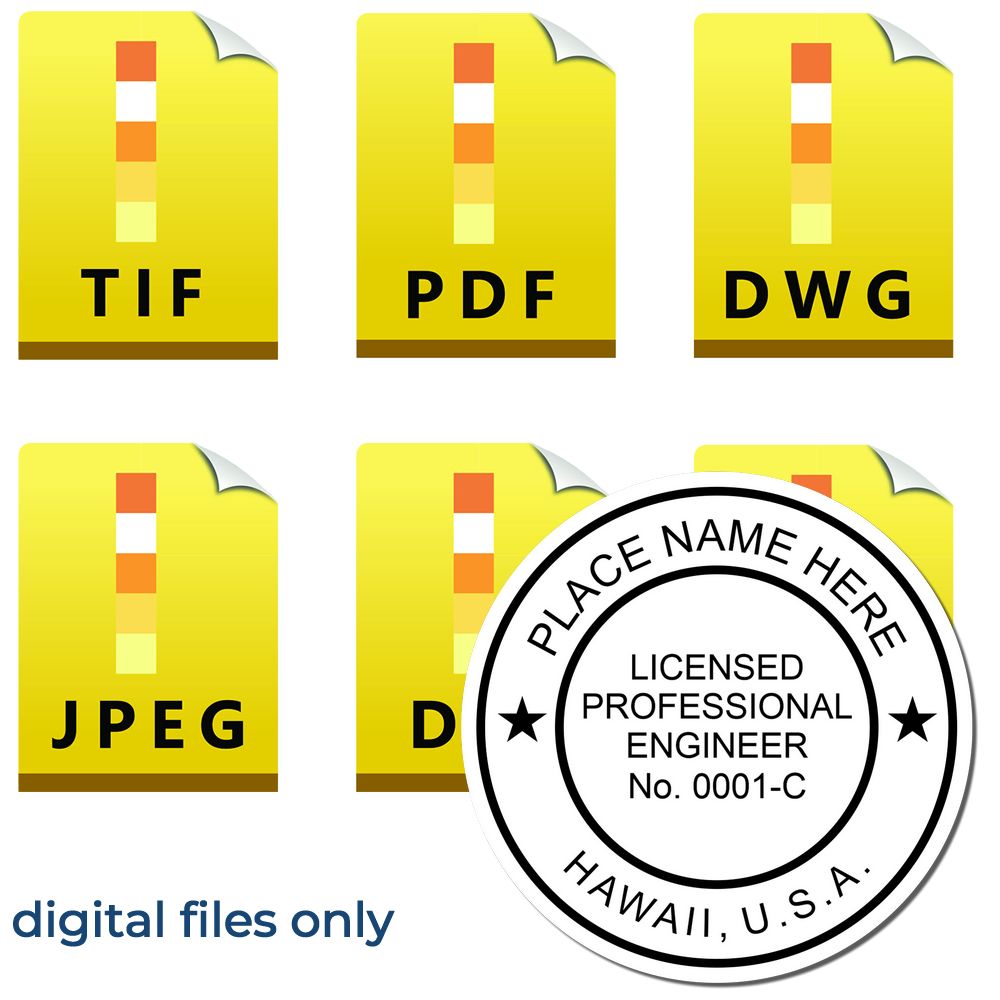 The main image for the Digital Hawaii PE Stamp and Electronic Seal for Hawaii Engineer depicting a sample of the imprint and electronic files