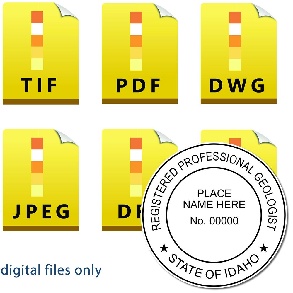 The main image for the Digital Idaho Geologist Stamp, Electronic Seal for Idaho Geologist depicting a sample of the imprint and imprint sample