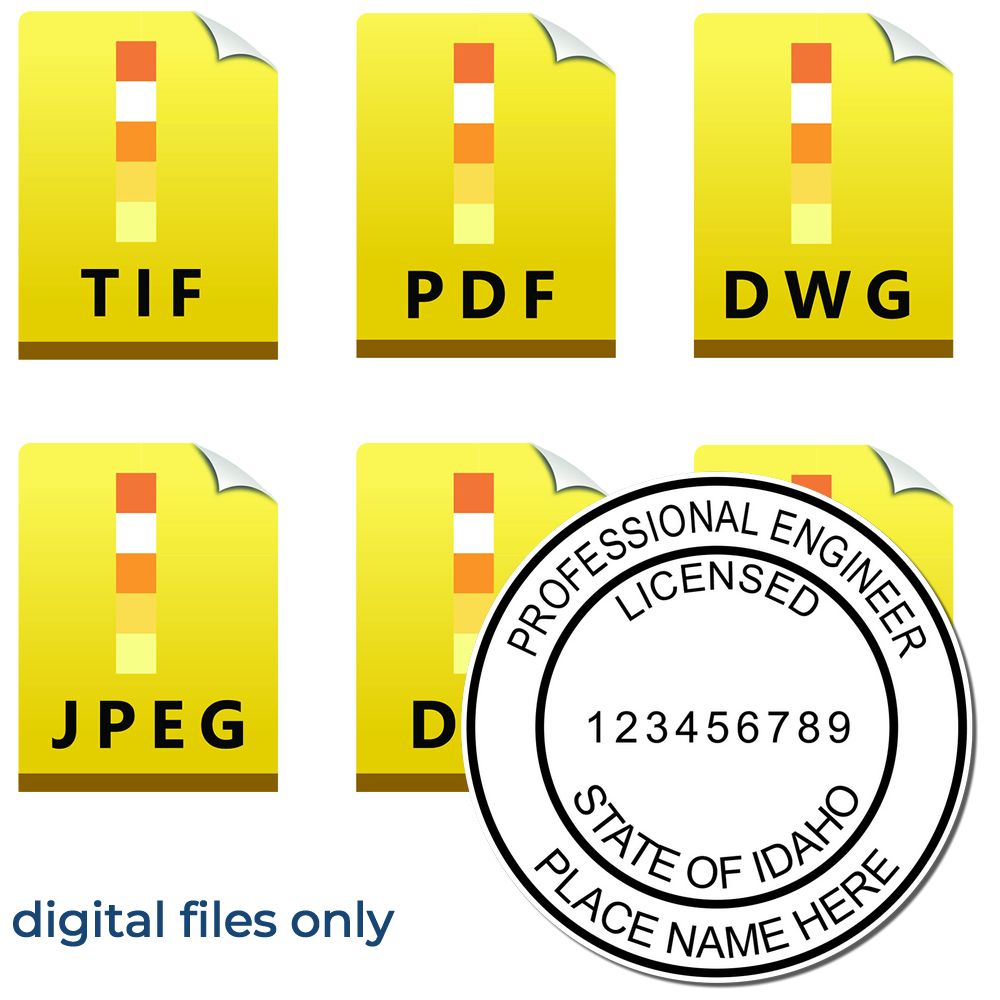 The main image for the Digital Idaho PE Stamp and Electronic Seal for Idaho Engineer depicting a sample of the imprint and electronic files
