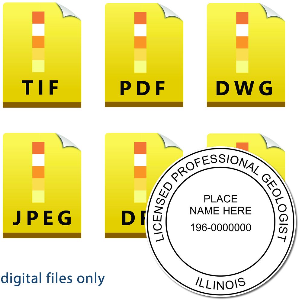 The main image for the Digital Illinois Geologist Stamp, Electronic Seal for Illinois Geologist depicting a sample of the imprint and imprint sample