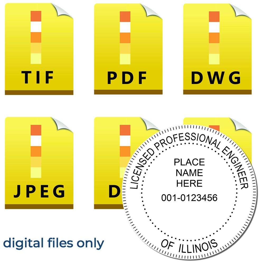 The main image for the Digital Illinois PE Stamp and Electronic Seal for Illinois Engineer depicting a sample of the imprint and electronic files