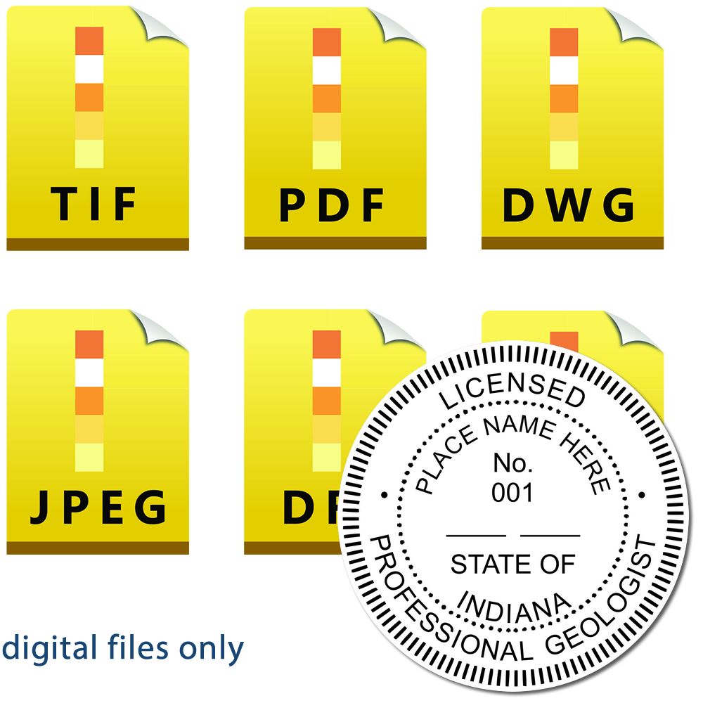 The main image for the Digital Indiana Geologist Stamp, Electronic Seal for Indiana Geologist depicting a sample of the imprint and imprint sample