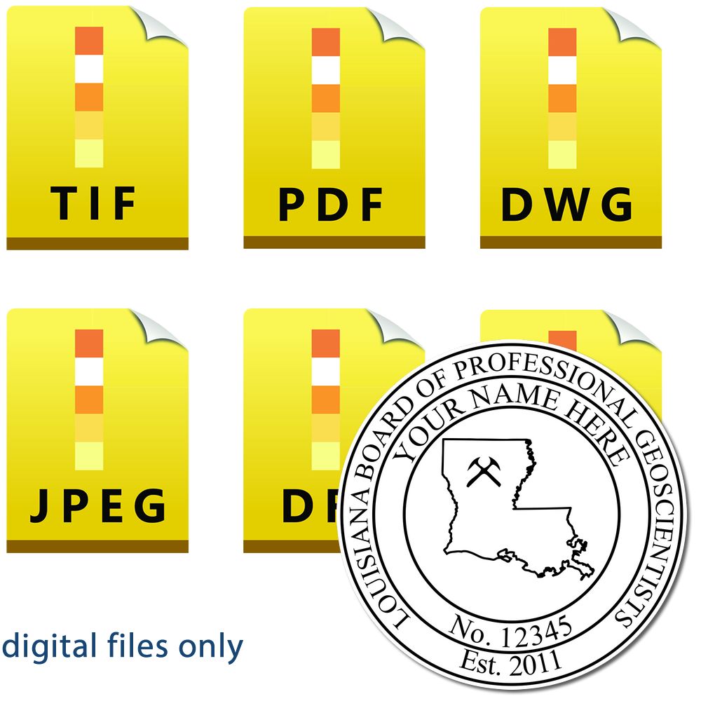 The main image for the Digital Louisiana Geologist Stamp, Electronic Seal for Louisiana Geologist depicting a sample of the imprint and imprint sample