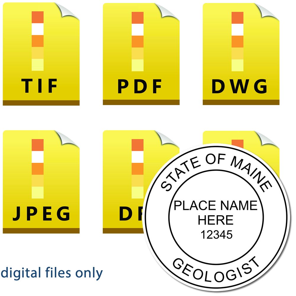 The main image for the Digital Maine Geologist Stamp, Electronic Seal for Maine Geologist depicting a sample of the imprint and imprint sample