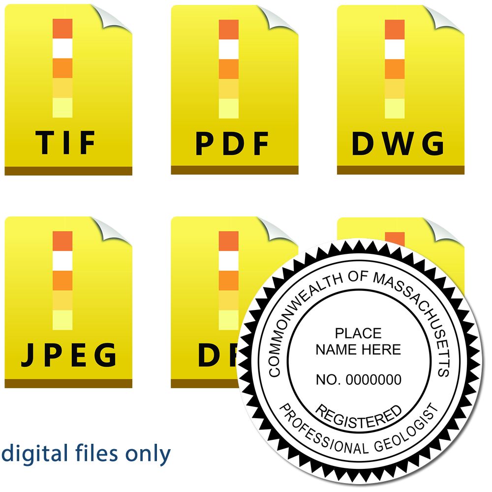 The main image for the Digital Massachusetts Geologist Stamp, Electronic Seal for Massachusetts Geologist depicting a sample of the imprint and imprint sample