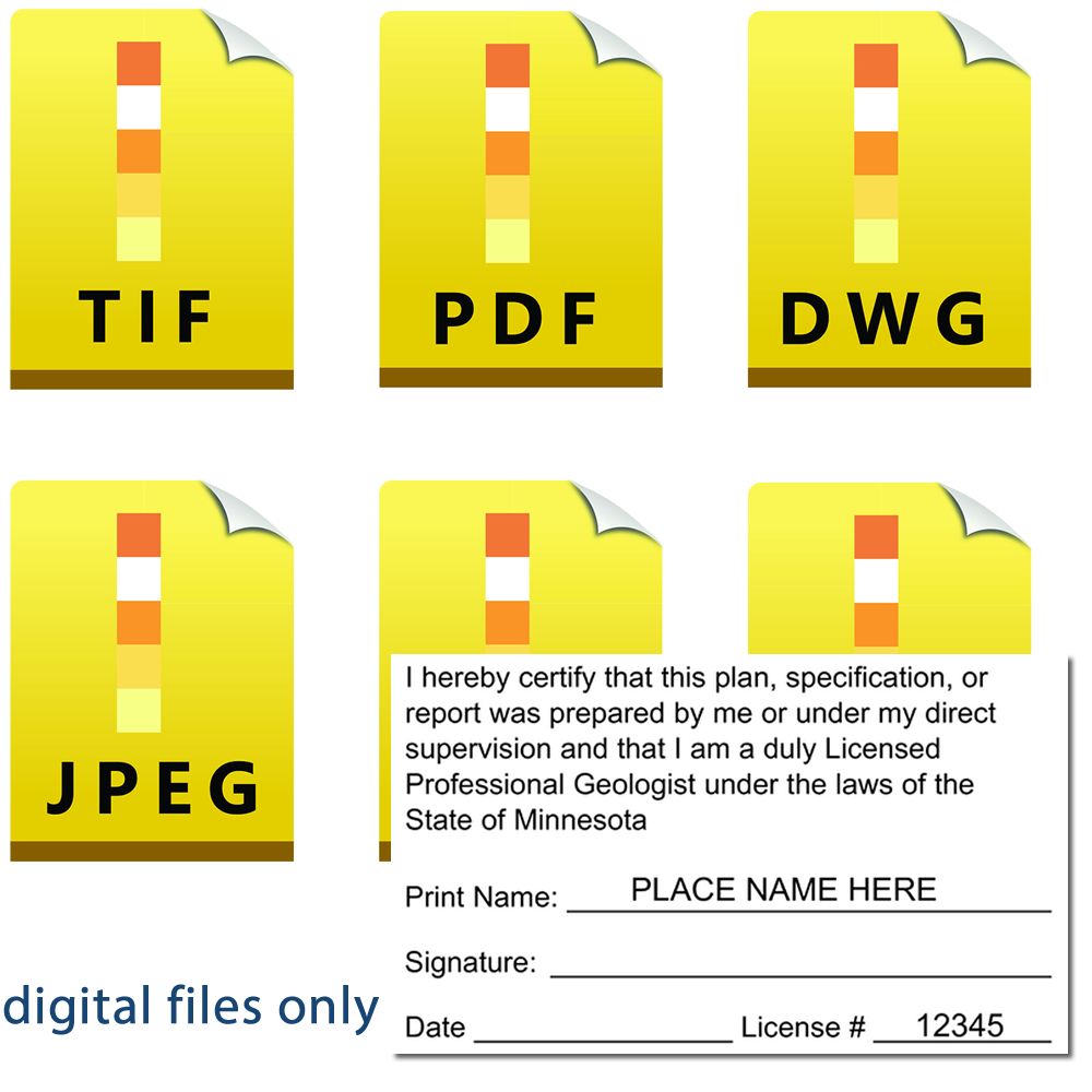 The main image for the Digital Minnesota Geologist Stamp, Electronic Seal for Minnesota Geologist depicting a sample of the imprint and imprint sample