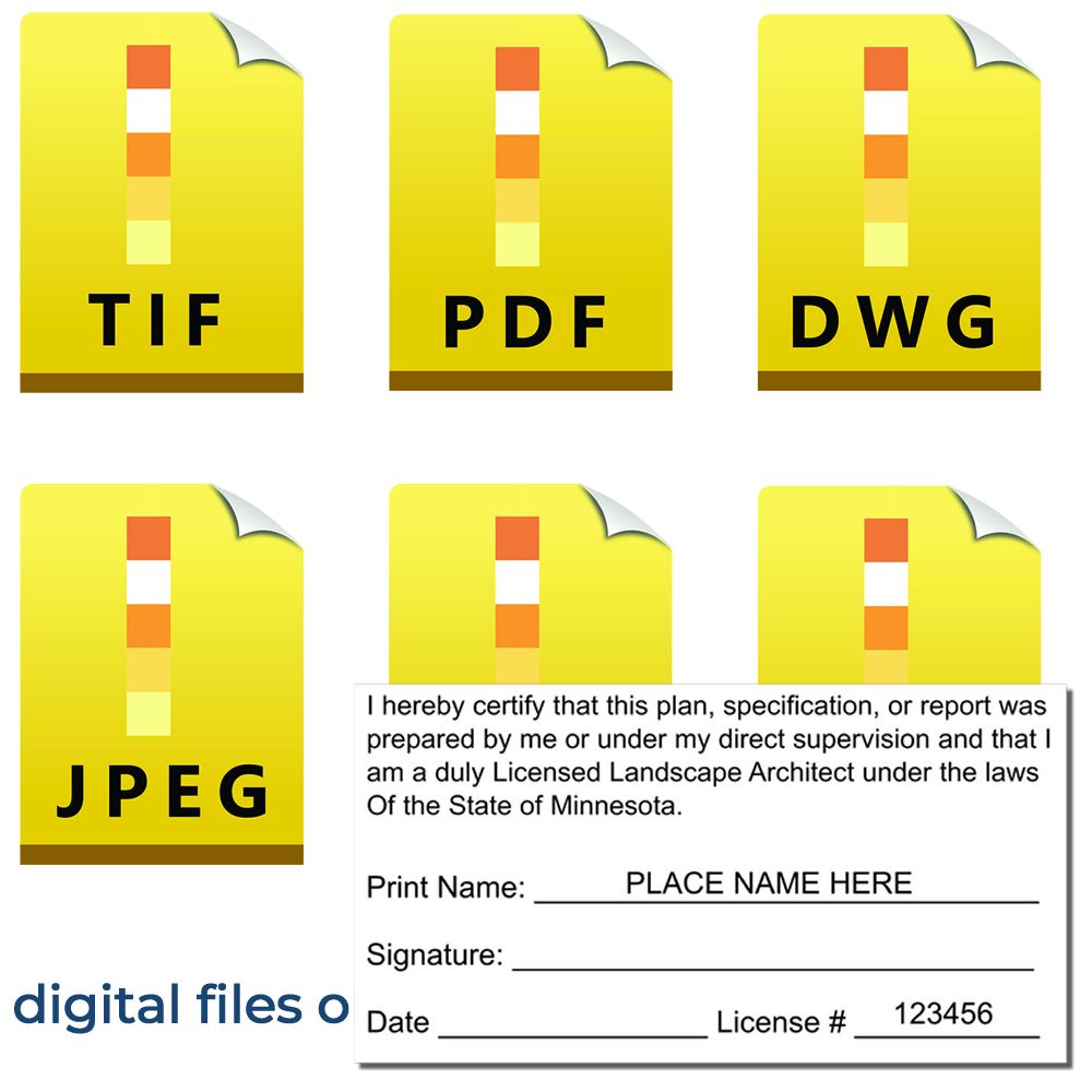 The main image for the Digital Minnesota Landscape Architect Stamp depicting a sample of the imprint and electronic files