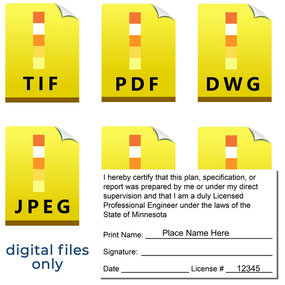 The main image for the Digital Minnesota PE Stamp and Electronic Seal for Minnesota Engineer depicting a sample of the imprint and electronic files