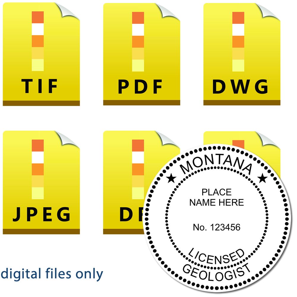 The main image for the Digital Montana Geologist Stamp, Electronic Seal for Montana Geologist depicting a sample of the imprint and imprint sample