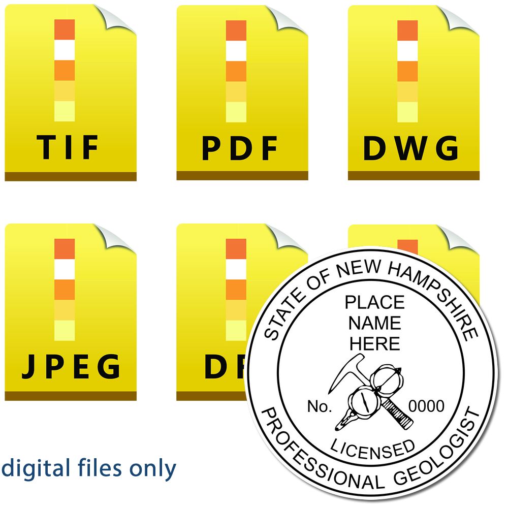 The main image for the Digital New Hampshire Geologist Stamp, Electronic Seal for New Hampshire Geologist depicting a sample of the imprint and imprint sample