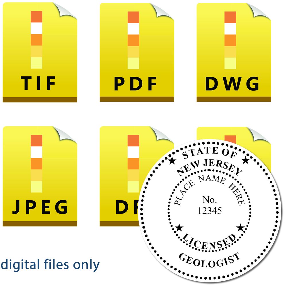 The main image for the Digital New Jersey Geologist Stamp, Electronic Seal for New Jersey Geologist depicting a sample of the imprint and imprint sample