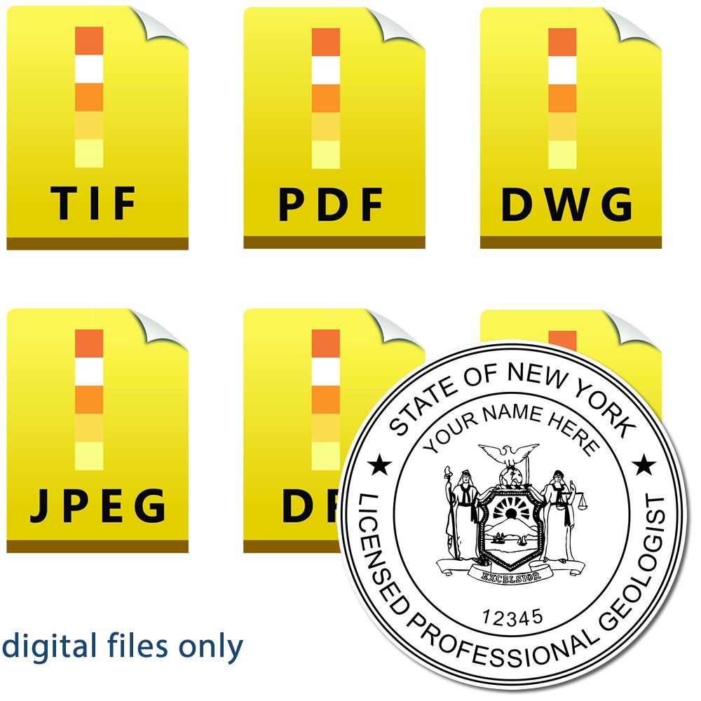 The main image for the Digital New York Geologist Stamp, Electronic Seal for New York Geologist depicting a sample of the imprint and imprint sample