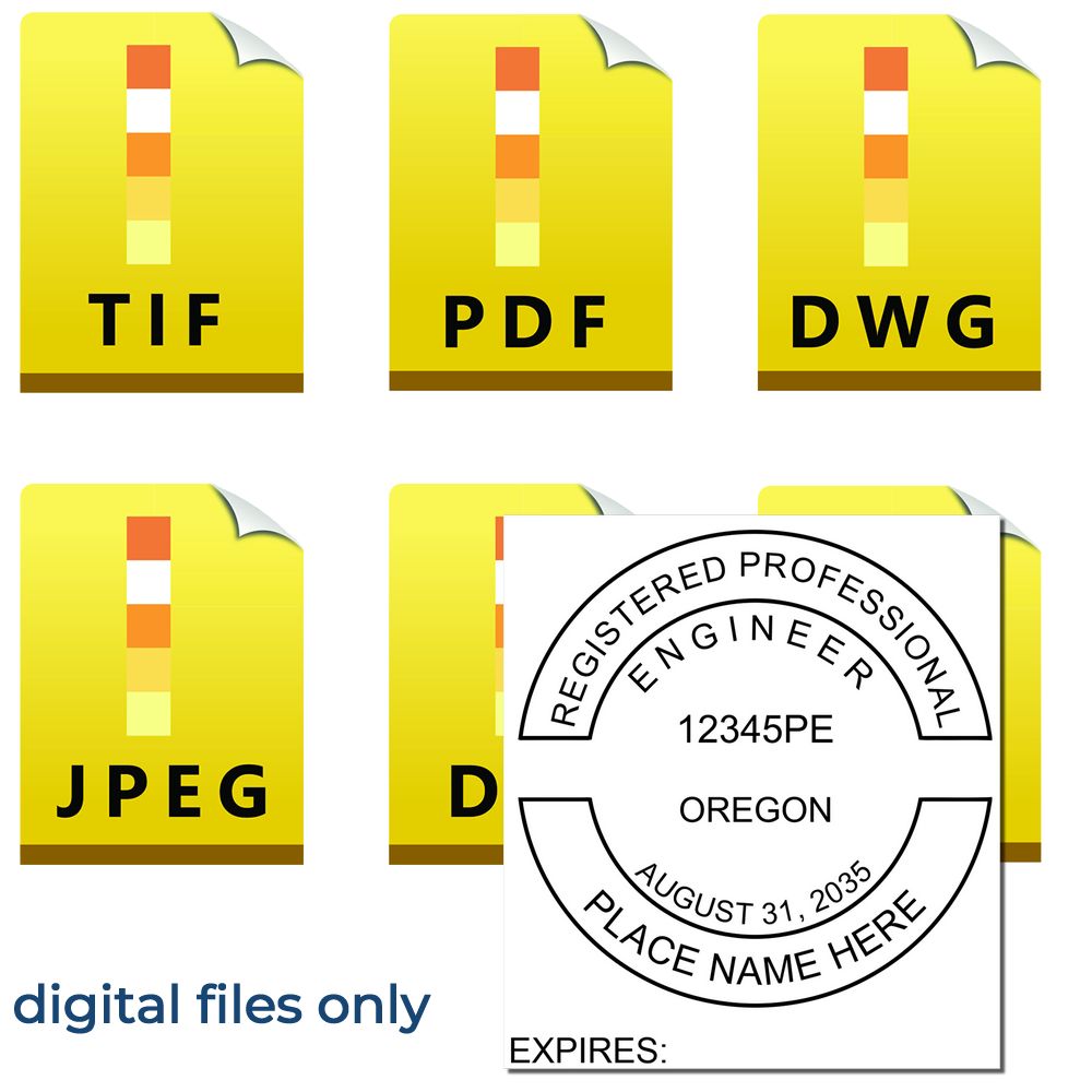 The main image for the Digital Oregon PE Stamp and Electronic Seal for Oregon Engineer depicting a sample of the imprint and electronic files