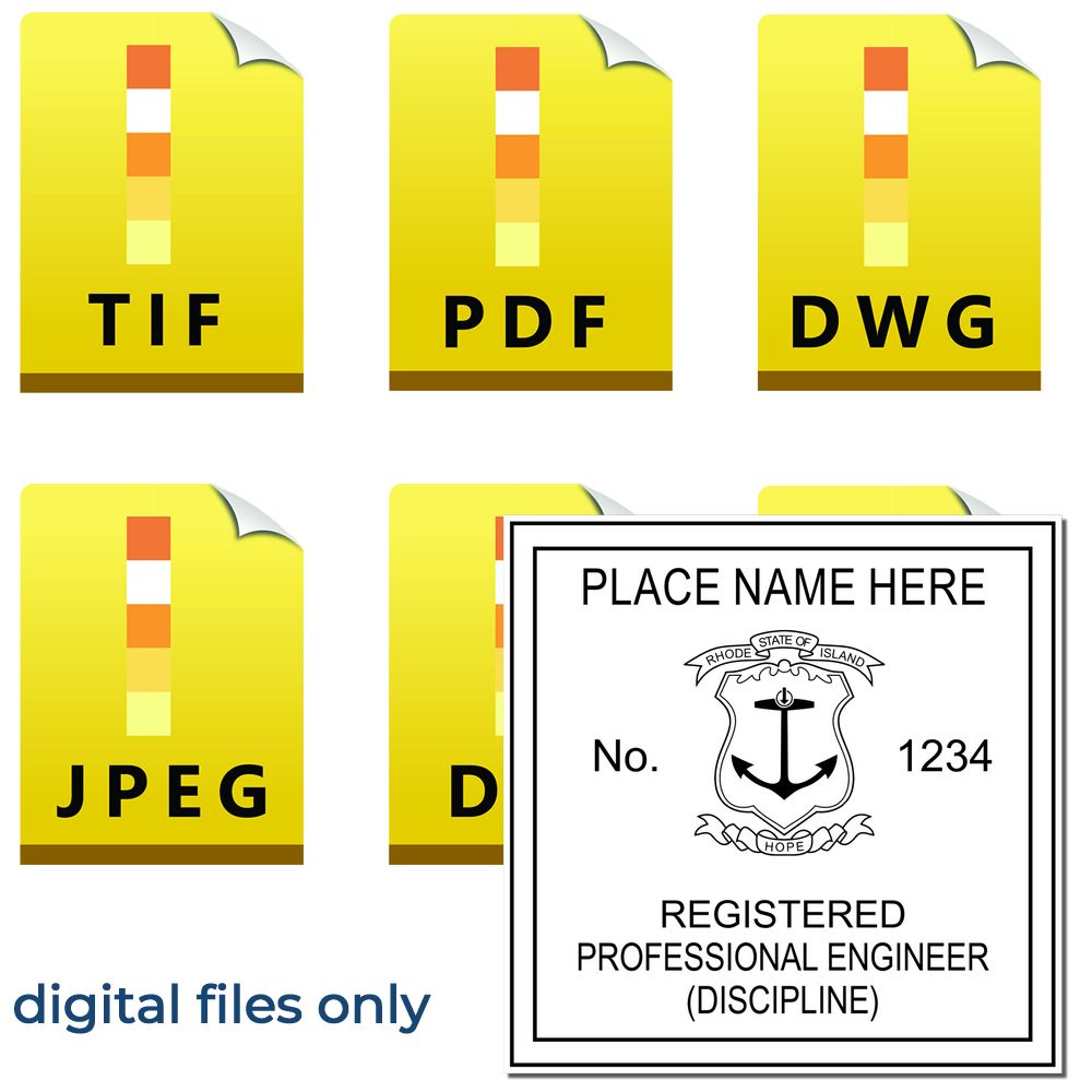 The main image for the Digital Rhode Island PE Stamp and Electronic Seal for Rhode Island Engineer depicting a sample of the imprint and electronic files