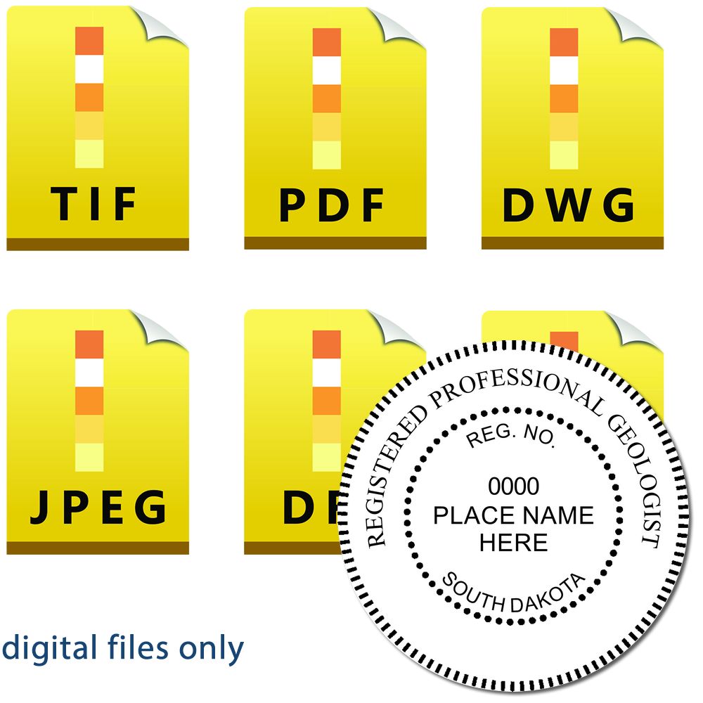 The main image for the Digital South Dakota Geologist Stamp, Electronic Seal for South Dakota Geologist depicting a sample of the imprint and imprint sample