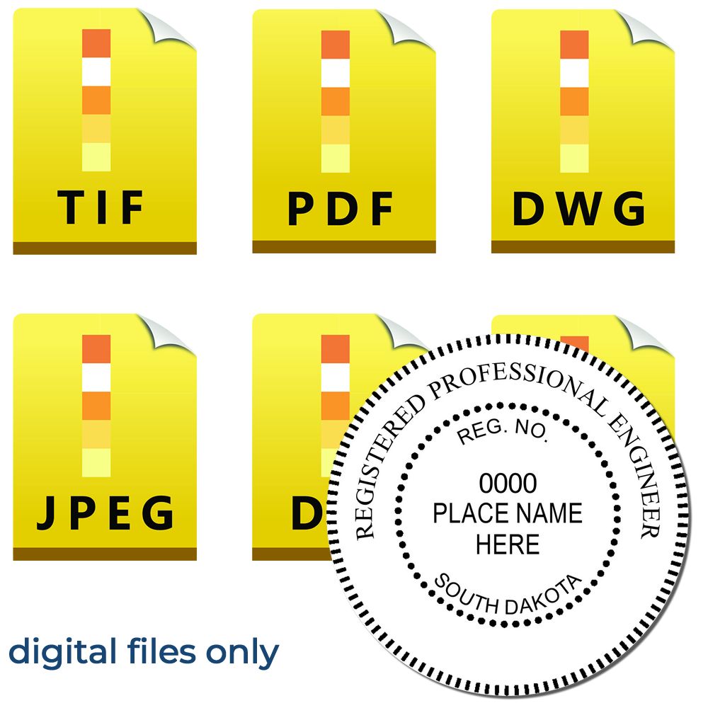 The main image for the Digital South Dakota PE Stamp and Electronic Seal for South Dakota Engineer depicting a sample of the imprint and electronic files
