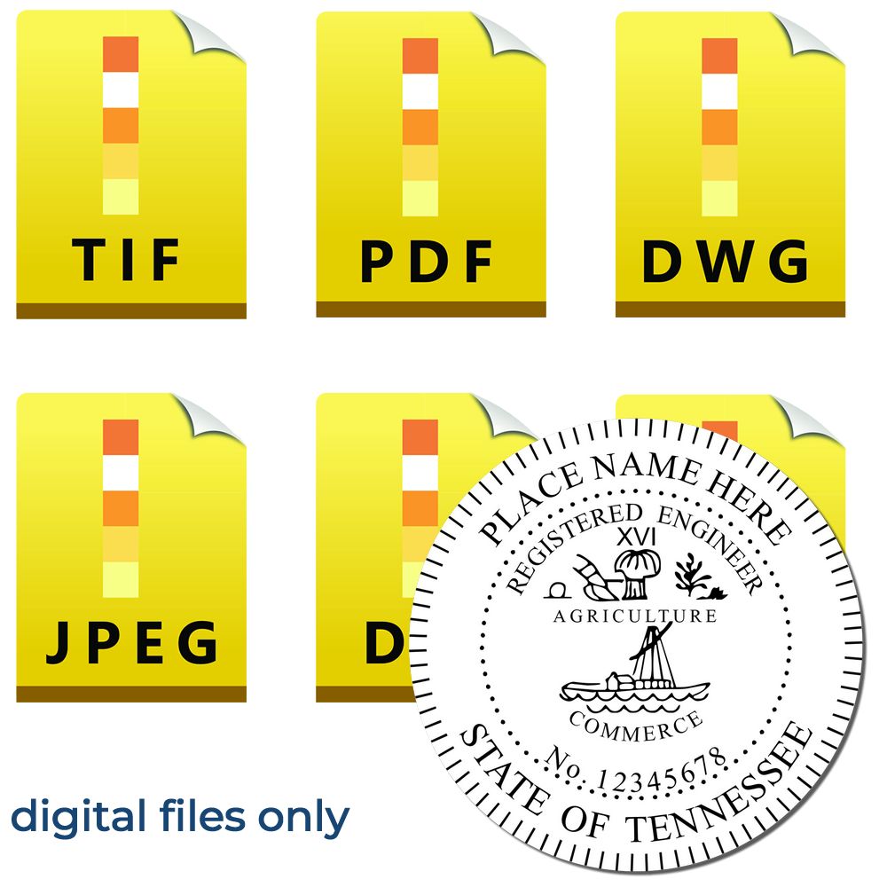 The main image for the Digital Tennessee PE Stamp and Electronic Seal for Tennessee Engineer depicting a sample of the imprint and electronic files