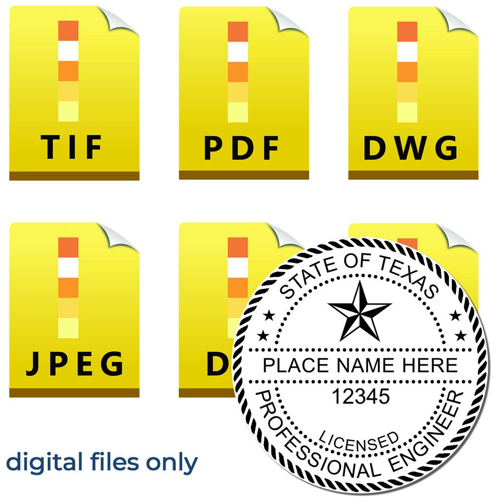 The main image for the Digital Texas PE Stamp and Electronic Seal for Texas Engineer depicting a sample of the imprint and electronic files