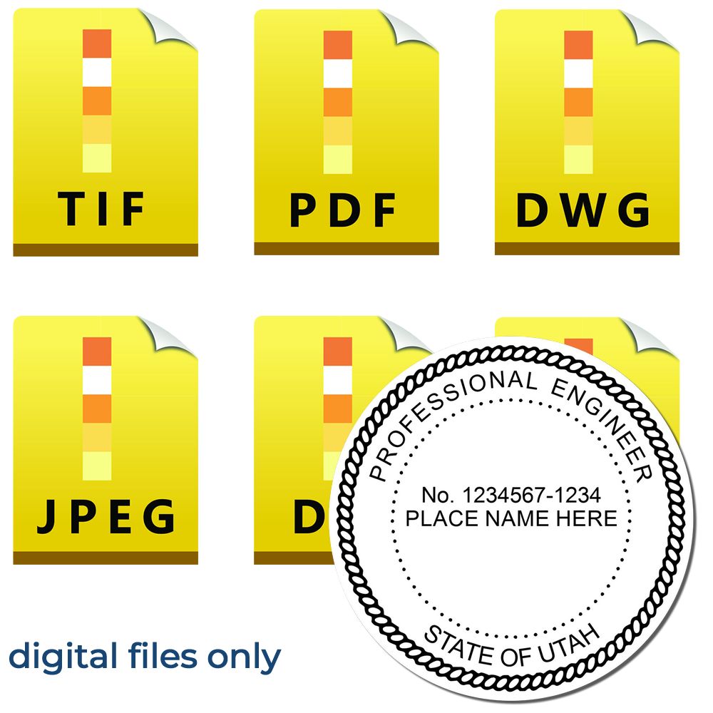 The main image for the Digital Utah PE Stamp and Electronic Seal for Utah Engineer depicting a sample of the imprint and electronic files