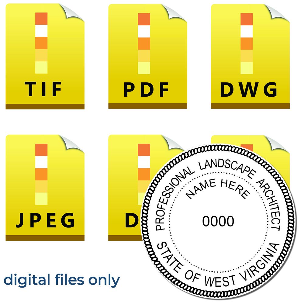 The main image for the Digital West Virginia Landscape Architect Stamp depicting a sample of the imprint and electronic files