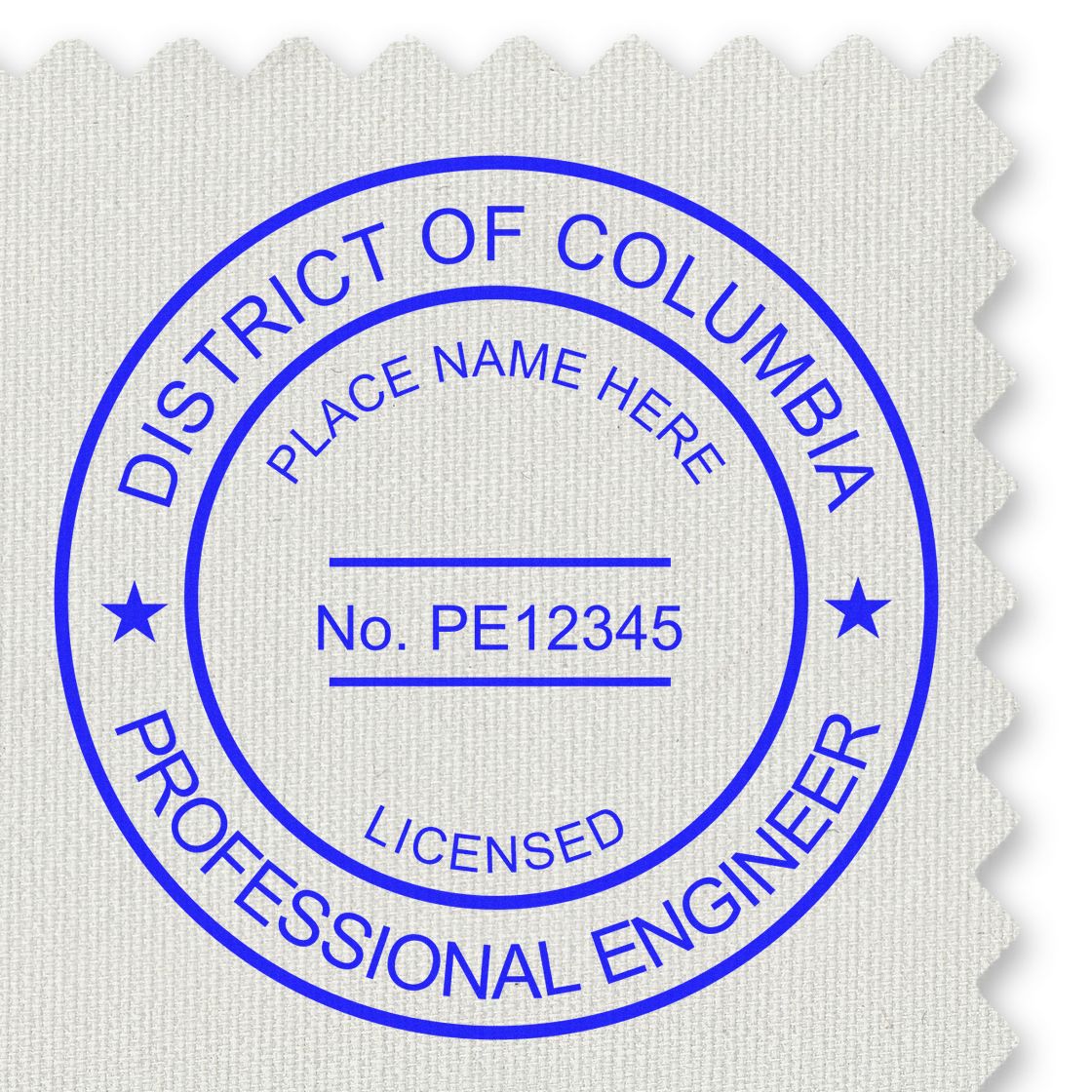 A lifestyle photo showing a stamped image of the Premium MaxLight Pre-Inked District of Columbia Engineering Stamp on a piece of paper