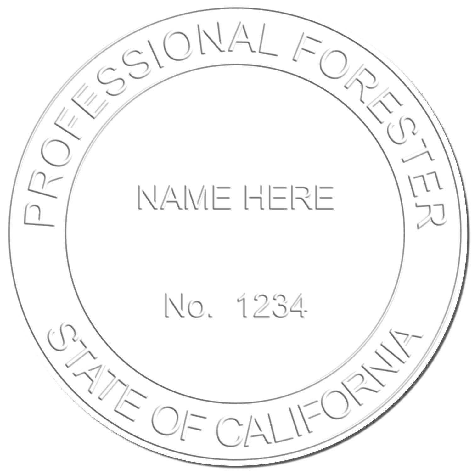 Embossed seal sample with 'Professional Forester, State of California' text, created using the Forester Chrome Gift Seal Embosser.