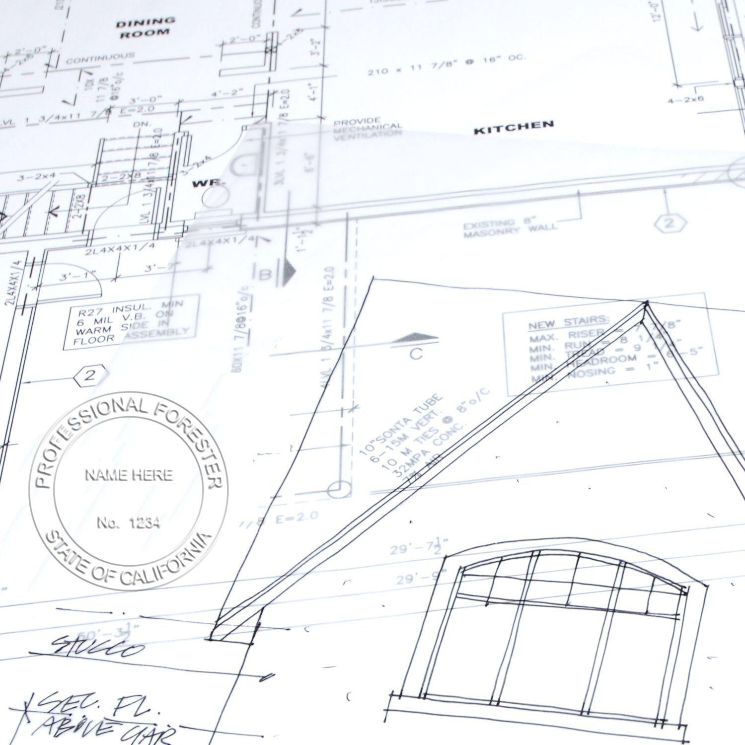 Architectural blueprint with an embossed seal using the Forester Black Gift Seal Embosser, showing detailed house plans and professional certification.