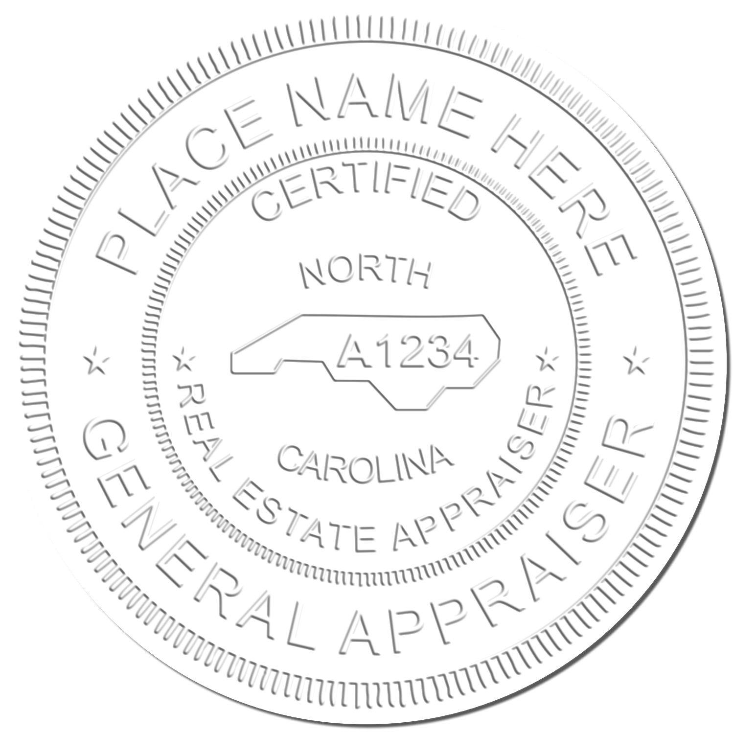 Image of a Real Estate Appraiser Desk Seal Embosser imprint showing a circular design with customizable text for certified appraisers.