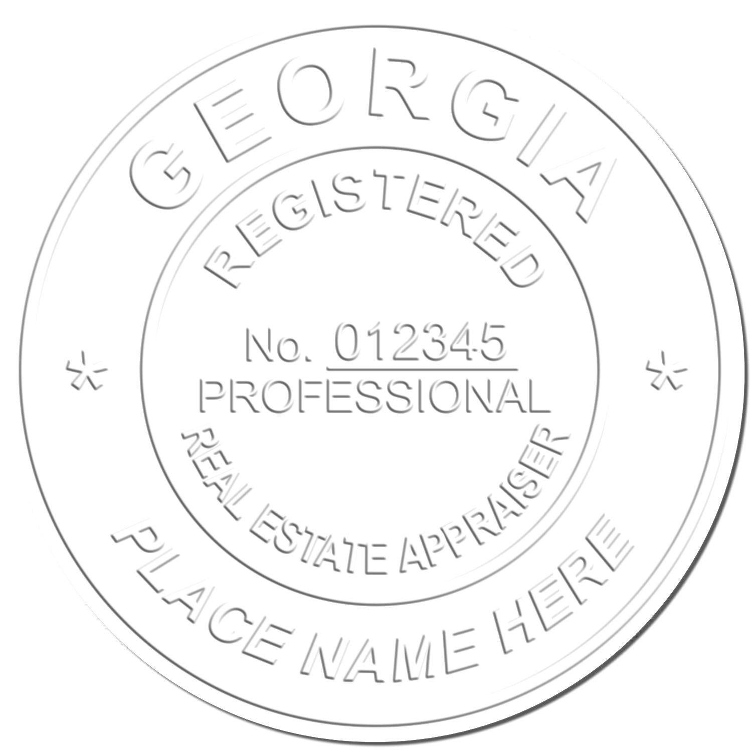 Image of a white embossed seal with the text Georgia Registered Professional Real Estate Appraiser created by the Real Estate Appraiser Black Gift Seal Embosser.