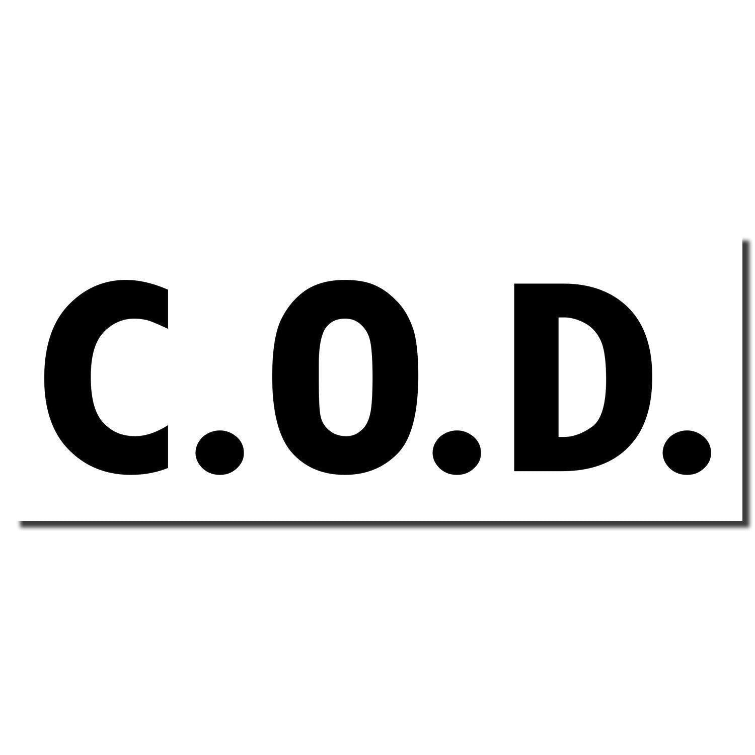 Image of a black imprint from a COD Rubber Stamp, displaying the text C.O.D. in bold, uppercase letters on a white background.