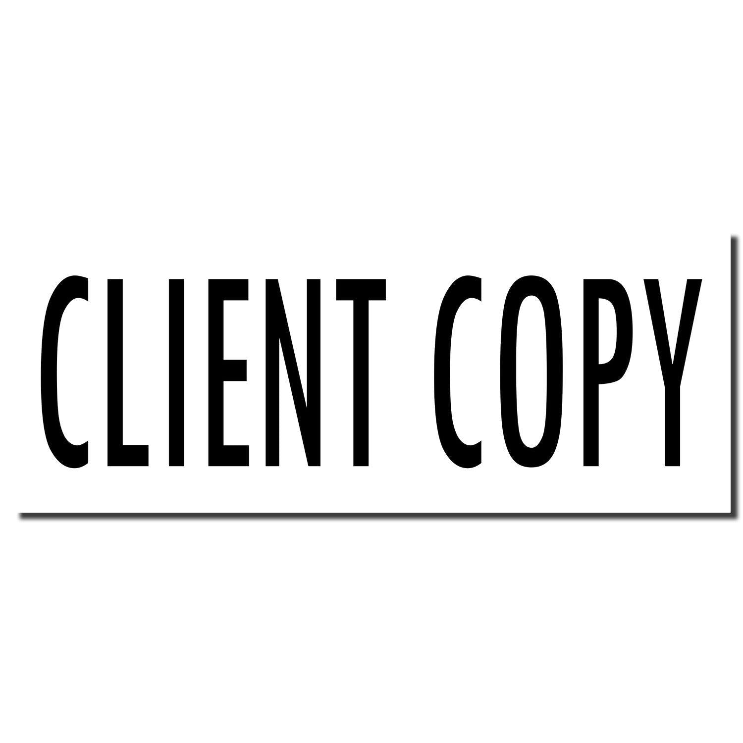 Image of a Self Inking Client Copy Stamp imprint displaying the text 'CLIENT COPY' in bold black letters on a white background.