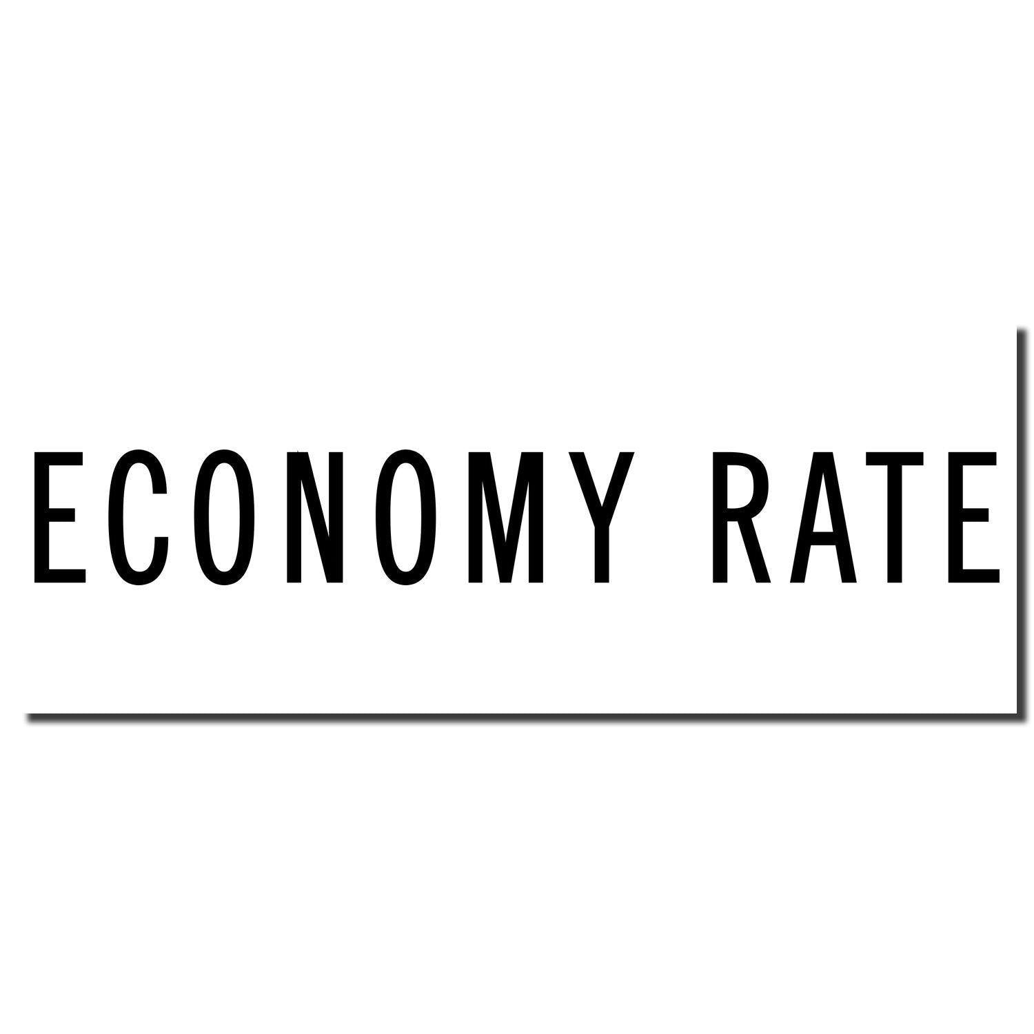 Image of a Self Inking Economy Rate Stamp imprint displaying the text ECONOMY RATE in bold black letters on a white background.