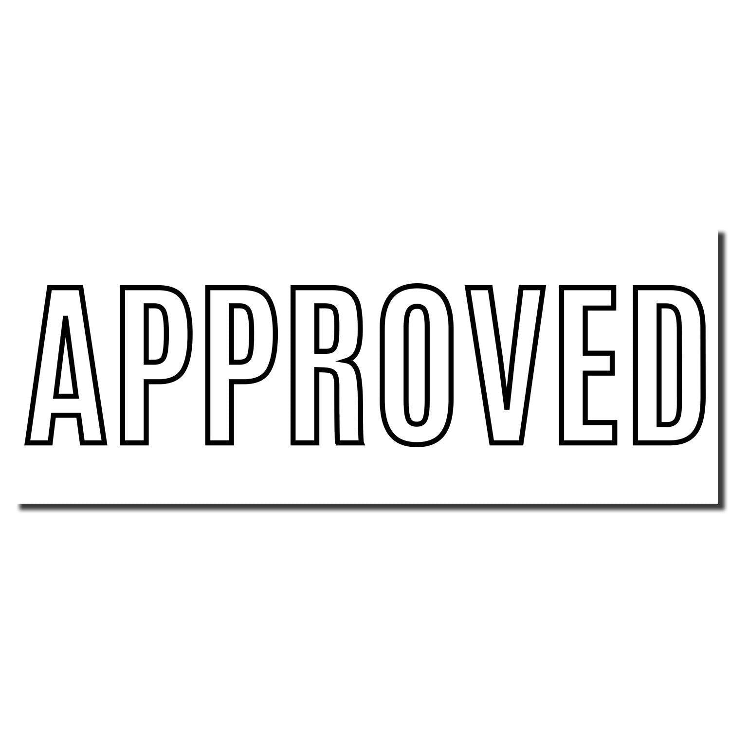 Large Outline Approved Rubber Stamp imprint showing the word APPROVED in bold, black, outlined letters on a white background.