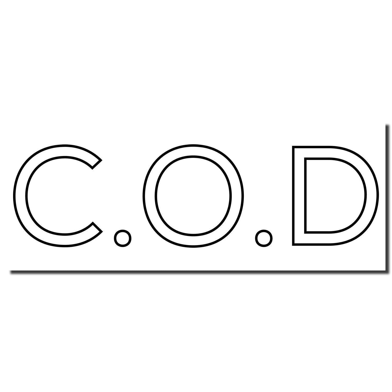 Image of a Self Inking COD Outline Stamp imprint showing the letters C.O.D in bold, black outline on a white background.