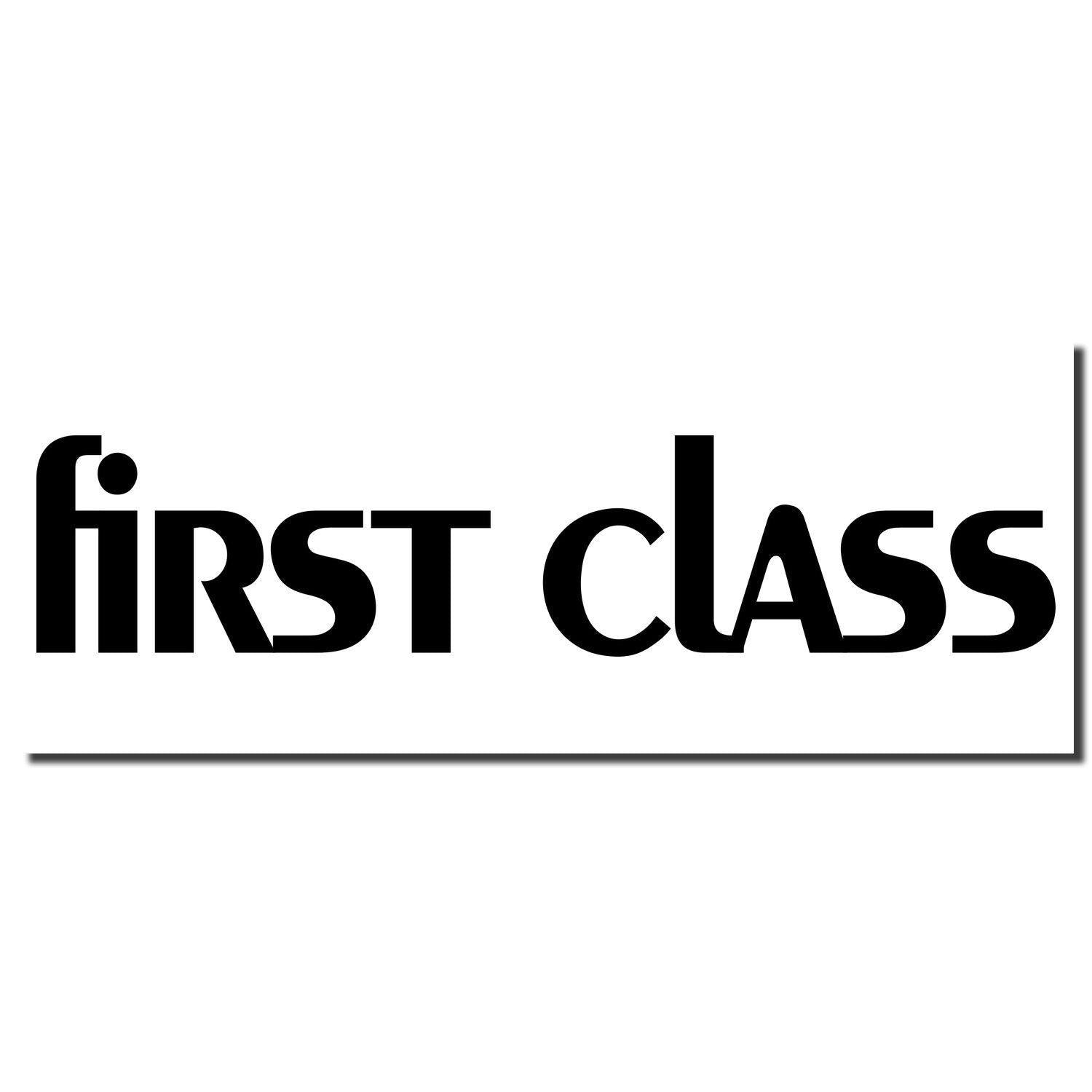 Lower case first class rubber stamp imprint in bold black letters on a white background.